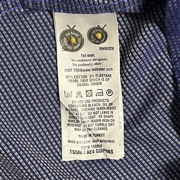 TED BAKER LONDON Button Down Shirt Men's 4 L Blue Cotton Stretch - Picture 10 of 17